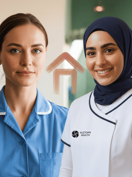 German and Saudi nurses standing side by side, symbolizing collaboration and quality care standards